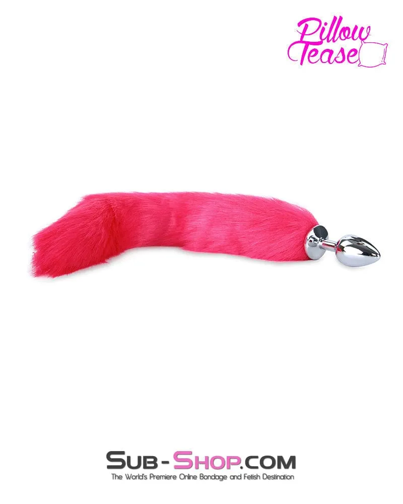 0669M      Li'l Pink Furry Fox Tail Small Metal Anal Plug - LAST CHANCE - Final Closeout!