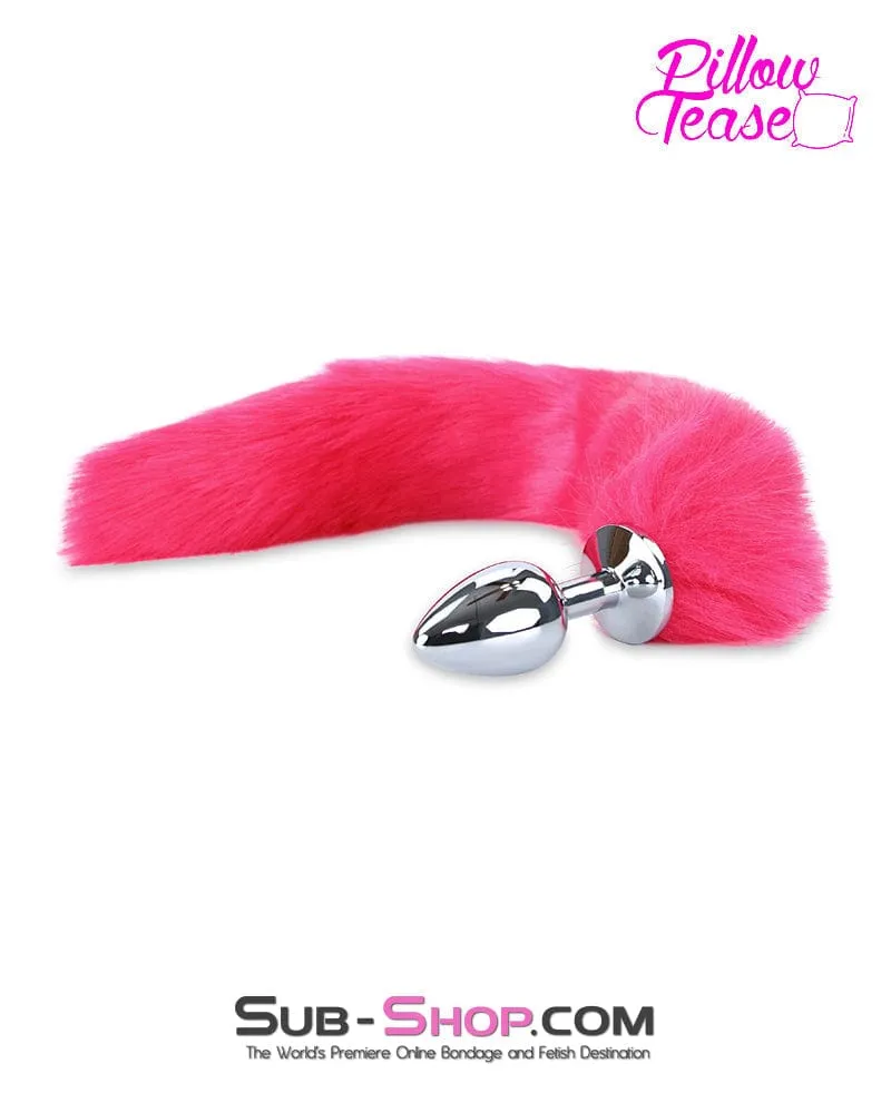 0669M      Li'l Pink Furry Fox Tail Small Metal Anal Plug - LAST CHANCE - Final Closeout!