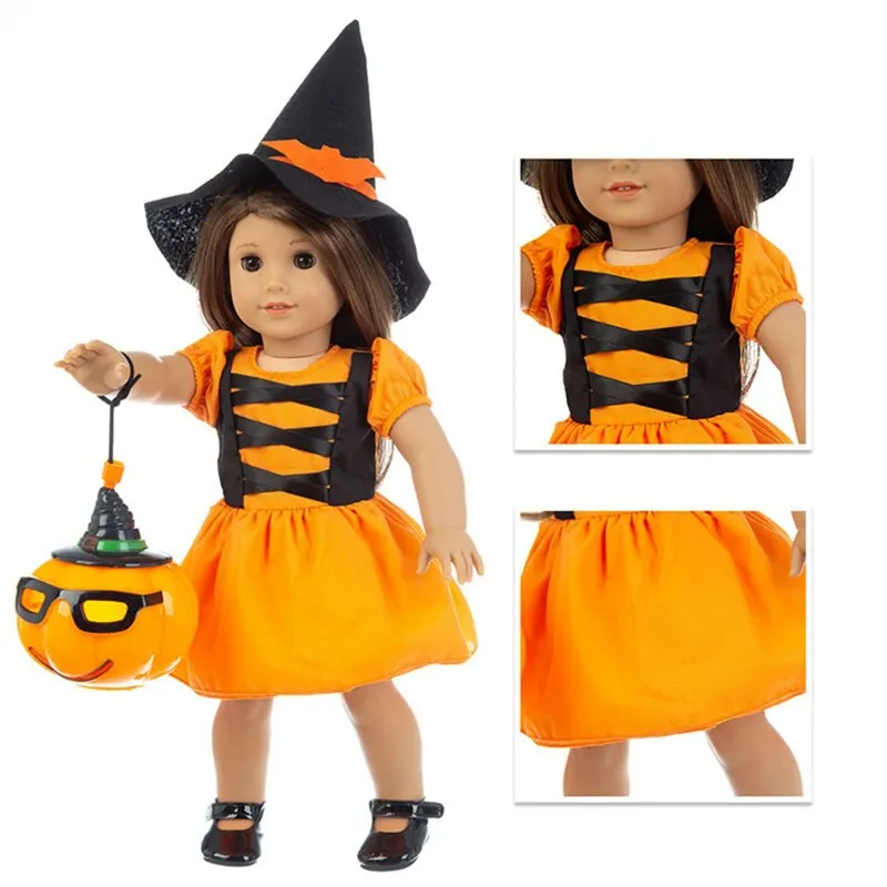 18 Inch American Girl Halloween Doll Reborn Dolls Toys Pumpkin Lantern With Light Halloween Dress Festivals Children's Toys Gift