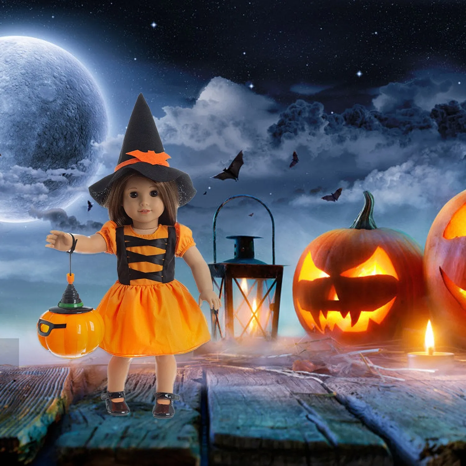 18 Inch American Girl Halloween Doll Reborn Dolls Toys Pumpkin Lantern With Light Halloween Dress Festivals Children's Toys Gift