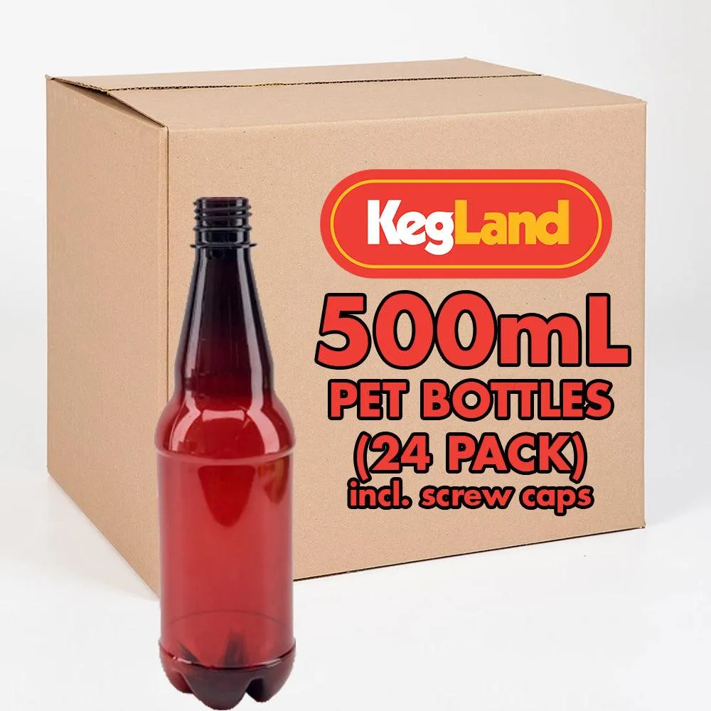 24 x 500mL PET Amber Brown Bottles with Screw Caps