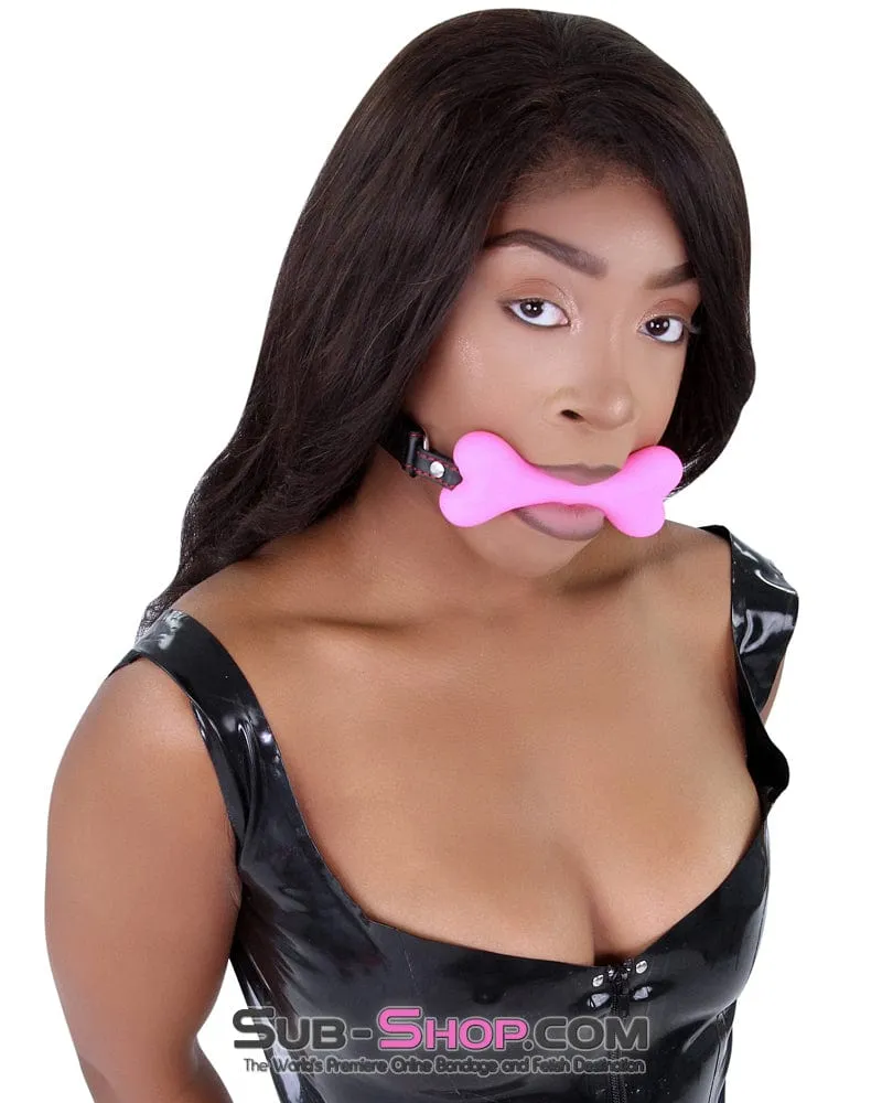 2964DL      Lil' Bitch Pup Small Pink Silicone Puppy Play Bone Gag - MEGA Deal