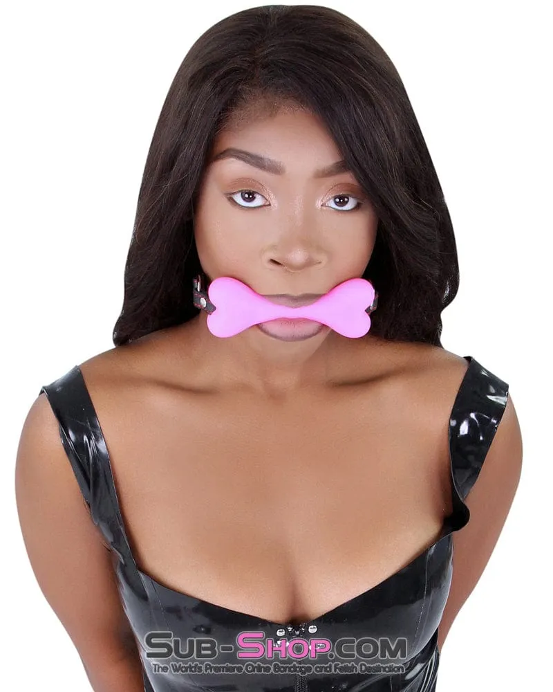 2964DL      Lil' Bitch Pup Small Pink Silicone Puppy Play Bone Gag - MEGA Deal