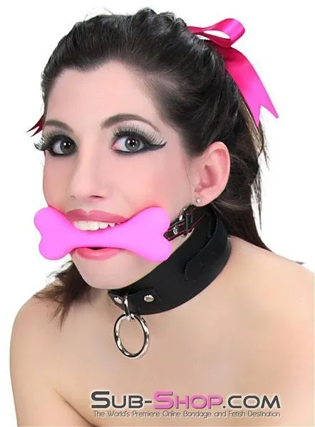 2964DL      Lil' Bitch Pup Small Pink Silicone Puppy Play Bone Gag - MEGA Deal