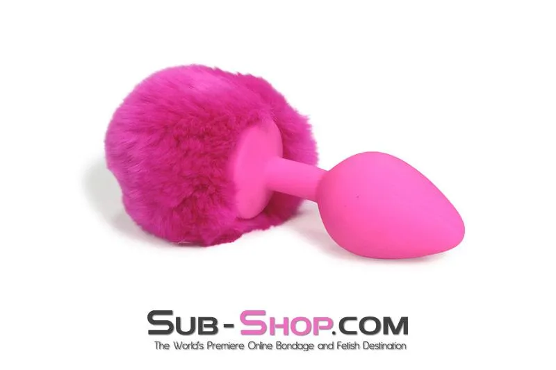 3737M      Somebunny Loves You Pink Powder Puff Bunny Tail, Medium Pink Silicone Plug