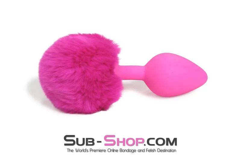 3737M      Somebunny Loves You Pink Powder Puff Bunny Tail, Medium Pink Silicone Plug