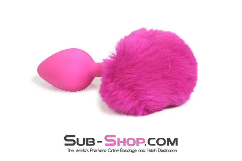 3737M      Somebunny Loves You Pink Powder Puff Bunny Tail, Medium Pink Silicone Plug