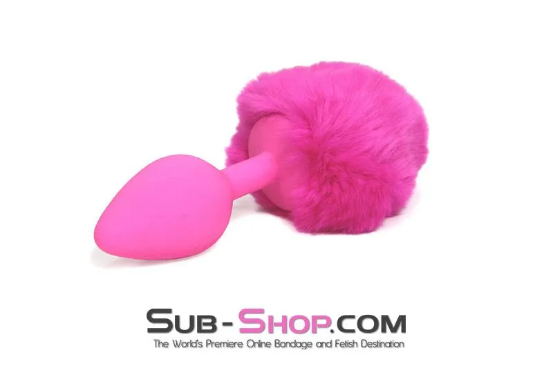 3737M      Somebunny Loves You Pink Powder Puff Bunny Tail, Medium Pink Silicone Plug