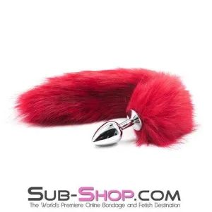 9332M      Hot Fox Small Chrome Butt Plug with Red Fur Tail - LAST CHANCE - Final Closeout!