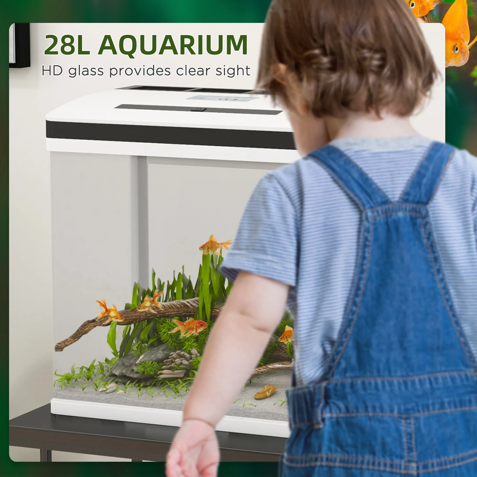 Aquarium 28L Glass Fish Tank w/ Filter, LED Lighting, Water Pump