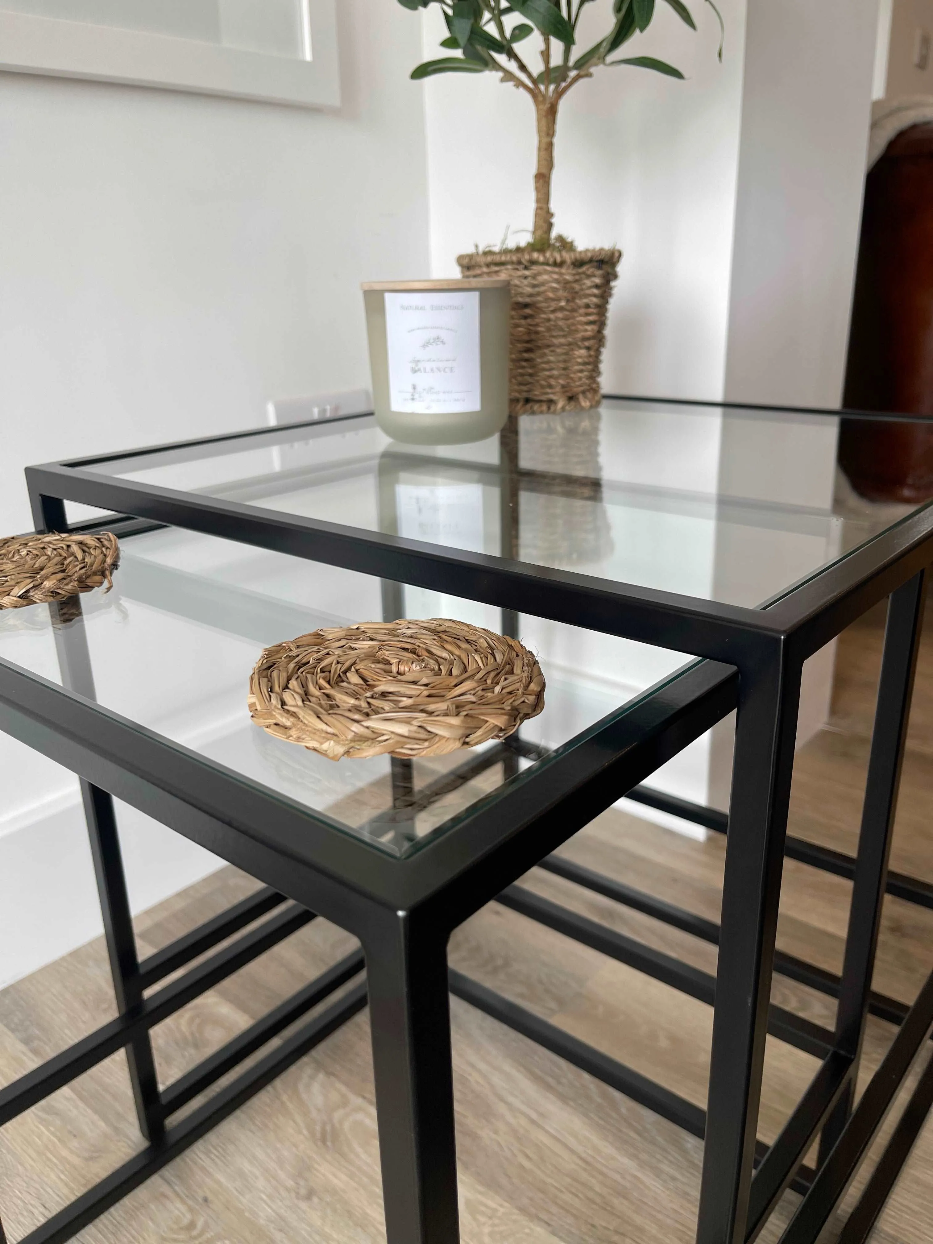 Aria Glass Metal Nesting Side Tables - Black