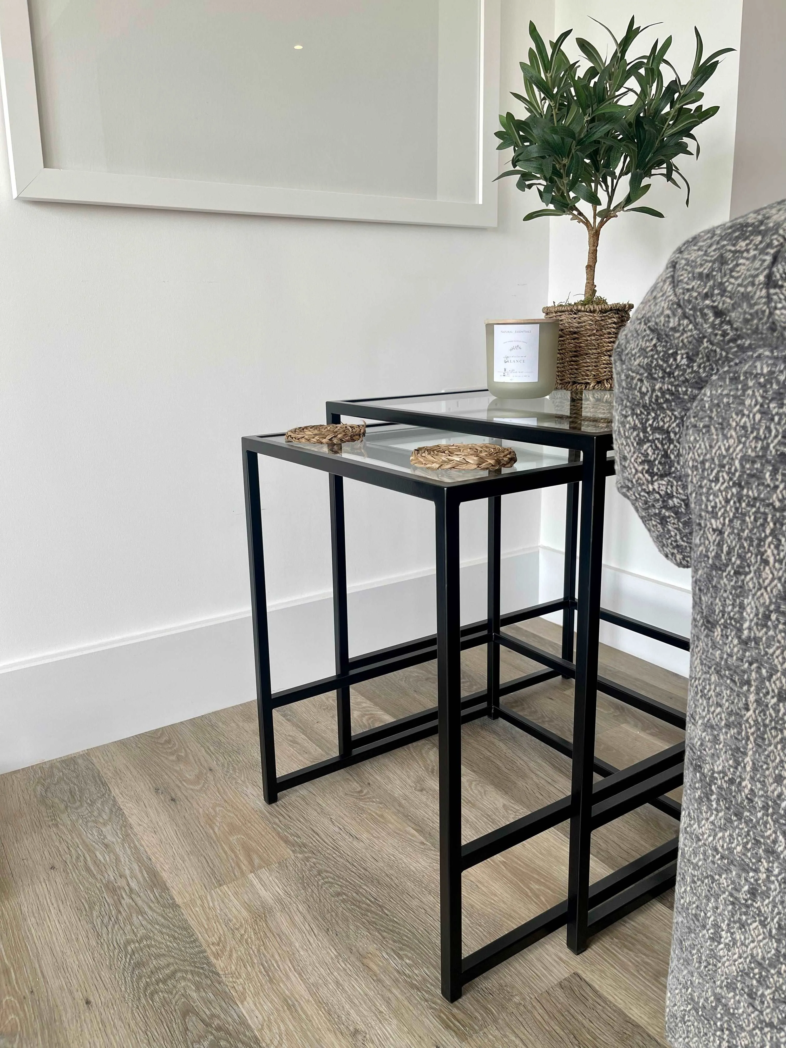 Aria Glass Metal Nesting Side Tables - Black