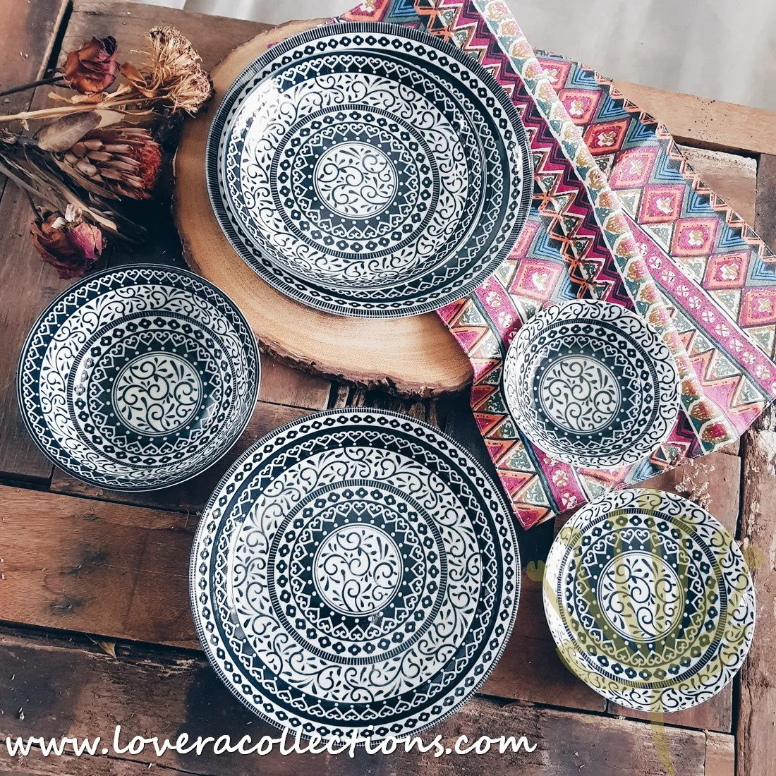 Awasaka Japan Black & White Tribal Dinnerware Collection