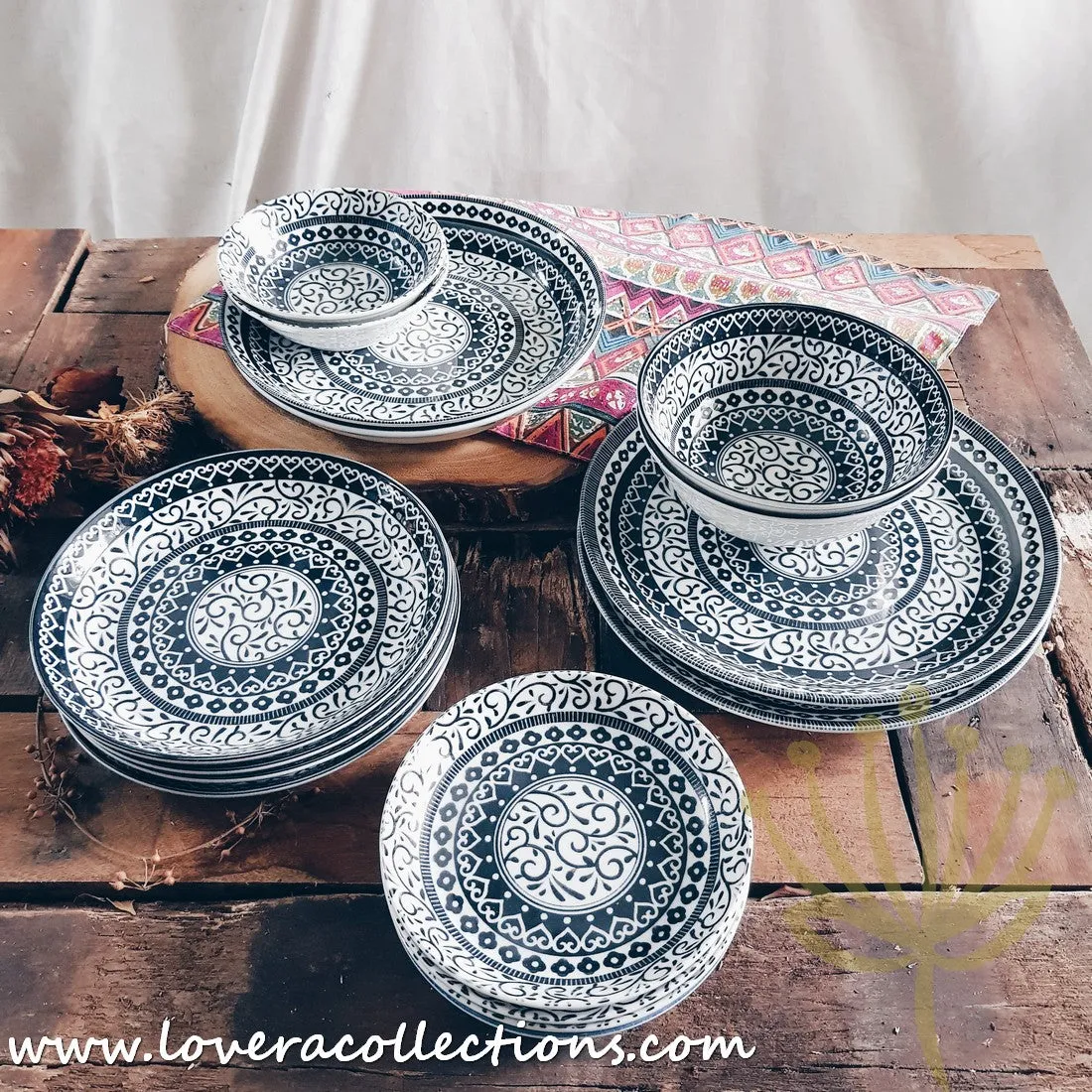 Awasaka Japan Black & White Tribal Dinnerware Collection