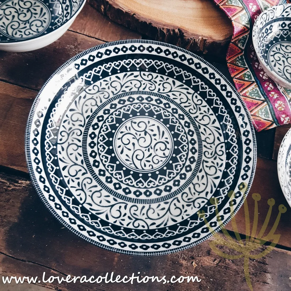 Awasaka Japan Black & White Tribal Dinnerware Collection