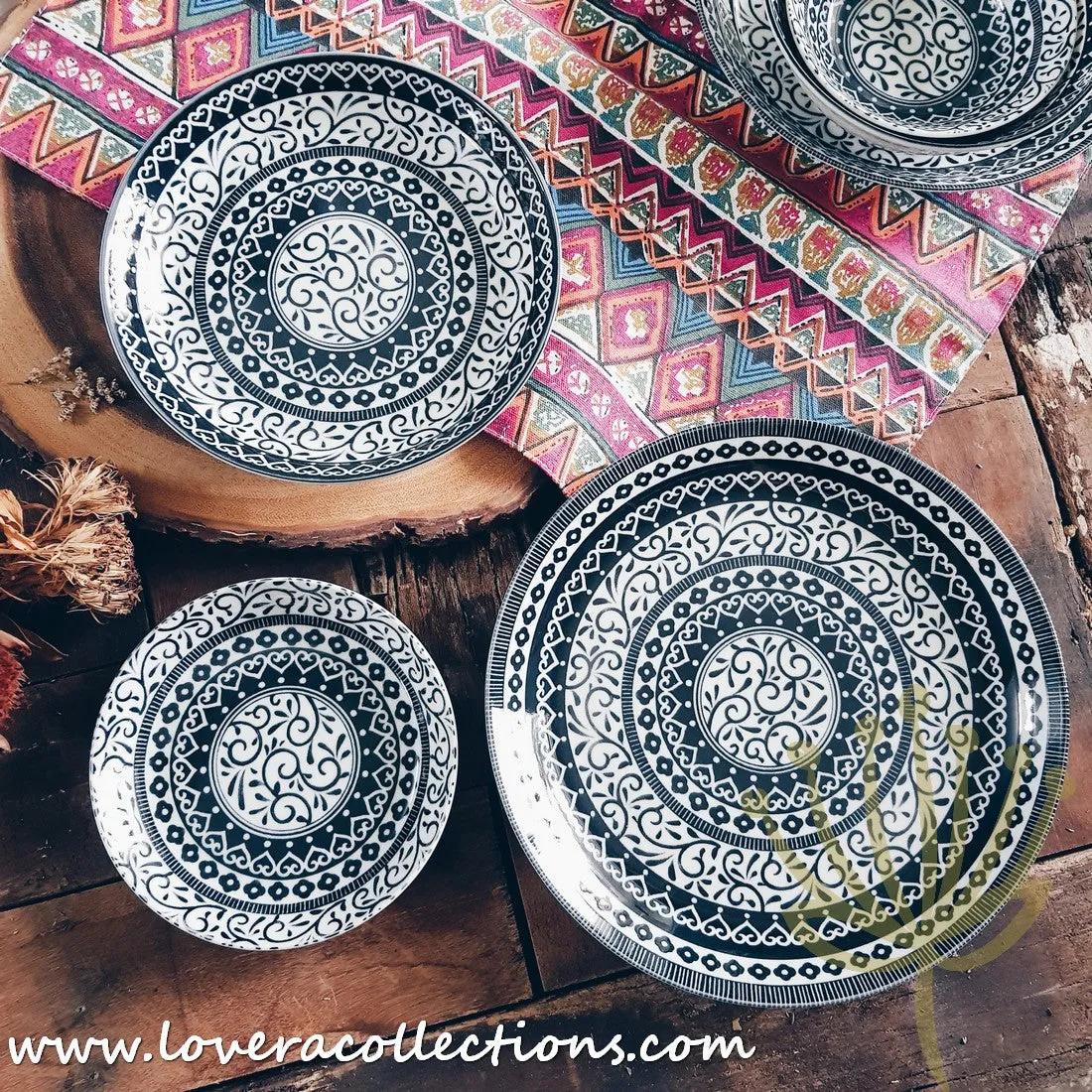 Awasaka Japan Black & White Tribal Dinnerware Collection