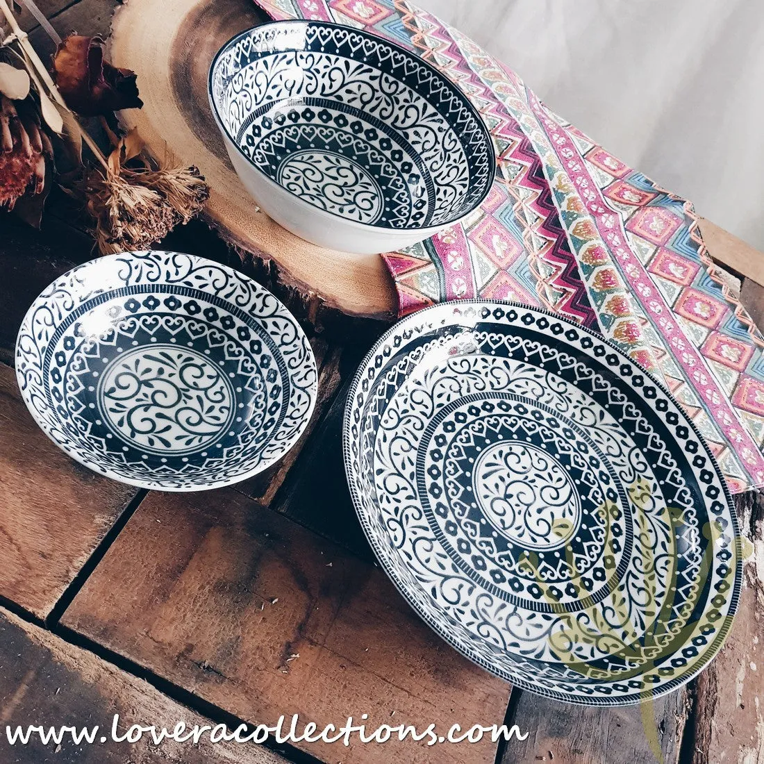 Awasaka Japan Black & White Tribal Dinnerware Collection