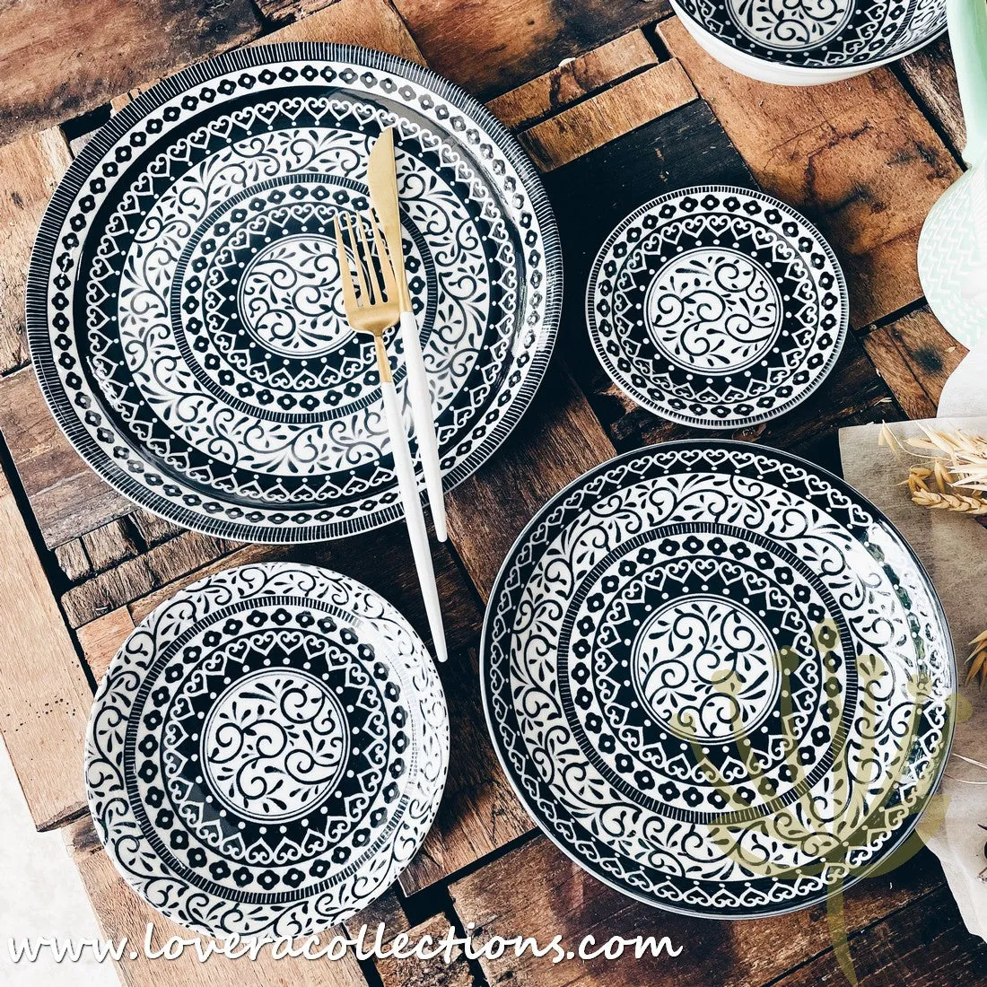 Awasaka Japan Black & White Tribal Dinnerware Collection