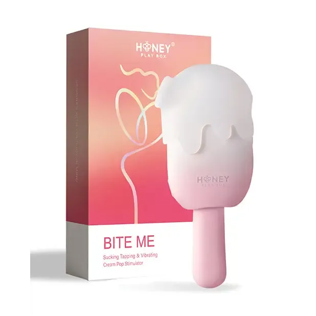 Bite Me Sucking, Tapping & Vibrating Cream Pop Stimulator - Pink/White