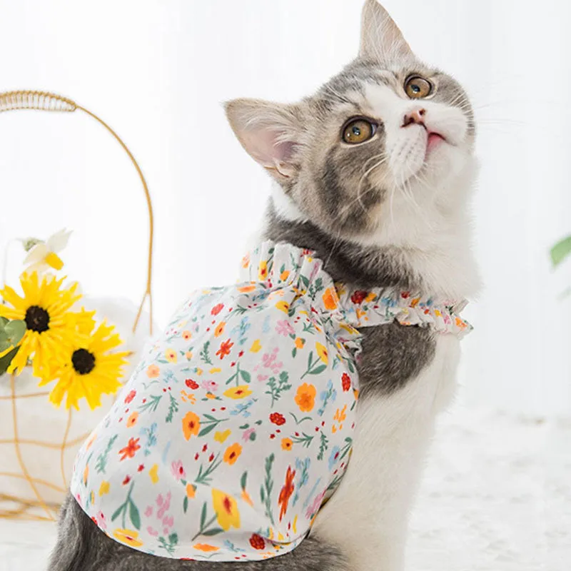 Cat Clothes Summer Floral Breathable Cat Suspender Skirt Clothing Pet Vest