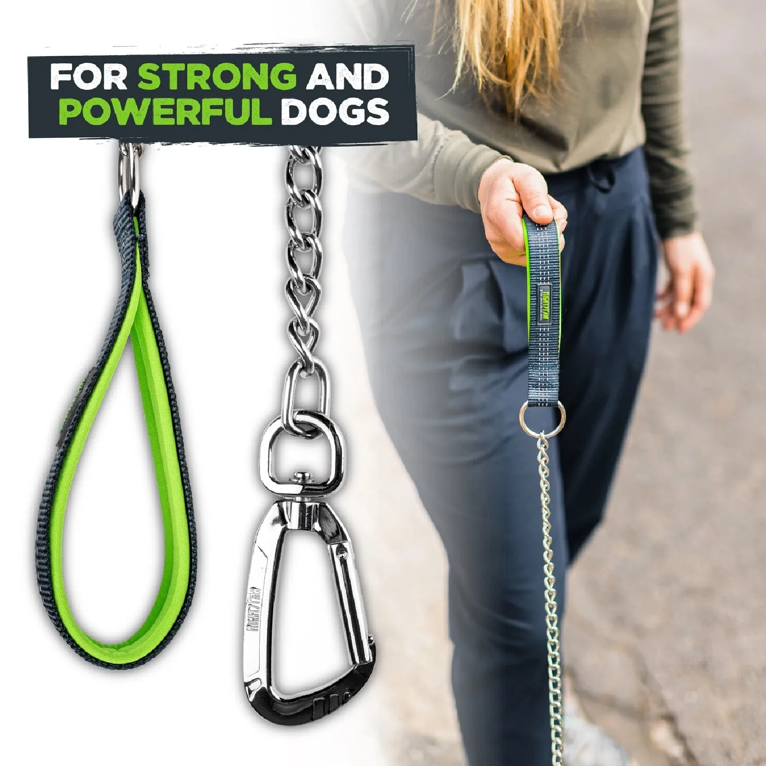 Chain Dog Leash Green by Mighty Paw