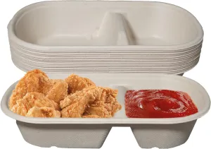 Disposable Bowls - 2 Compartment Rectangular Compostable Sugarcane Fiber Biodegradable Eco-Friendly Oblong Take-Out Food Containers