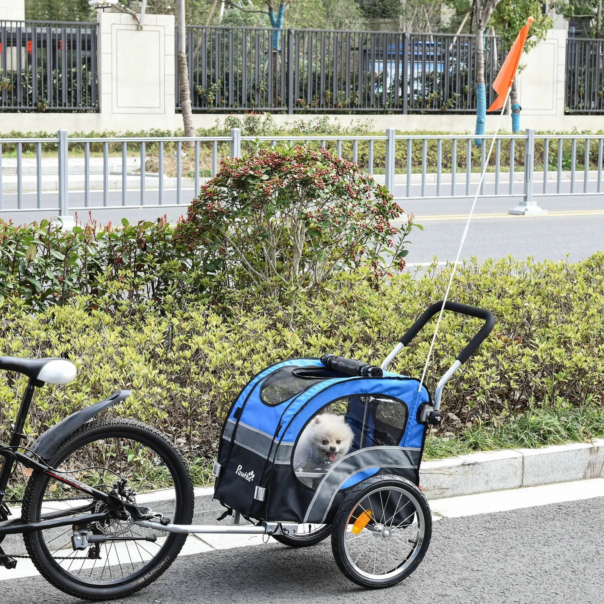 Dog Bike Trailer 2-in-1 Pet Cart Carrier Stroller Pushchair for Bicycle with 360° Rotatable Front Wheel Reflectors Weather Resistant Blue