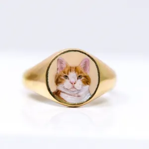 Enamel pet portrait signet ring