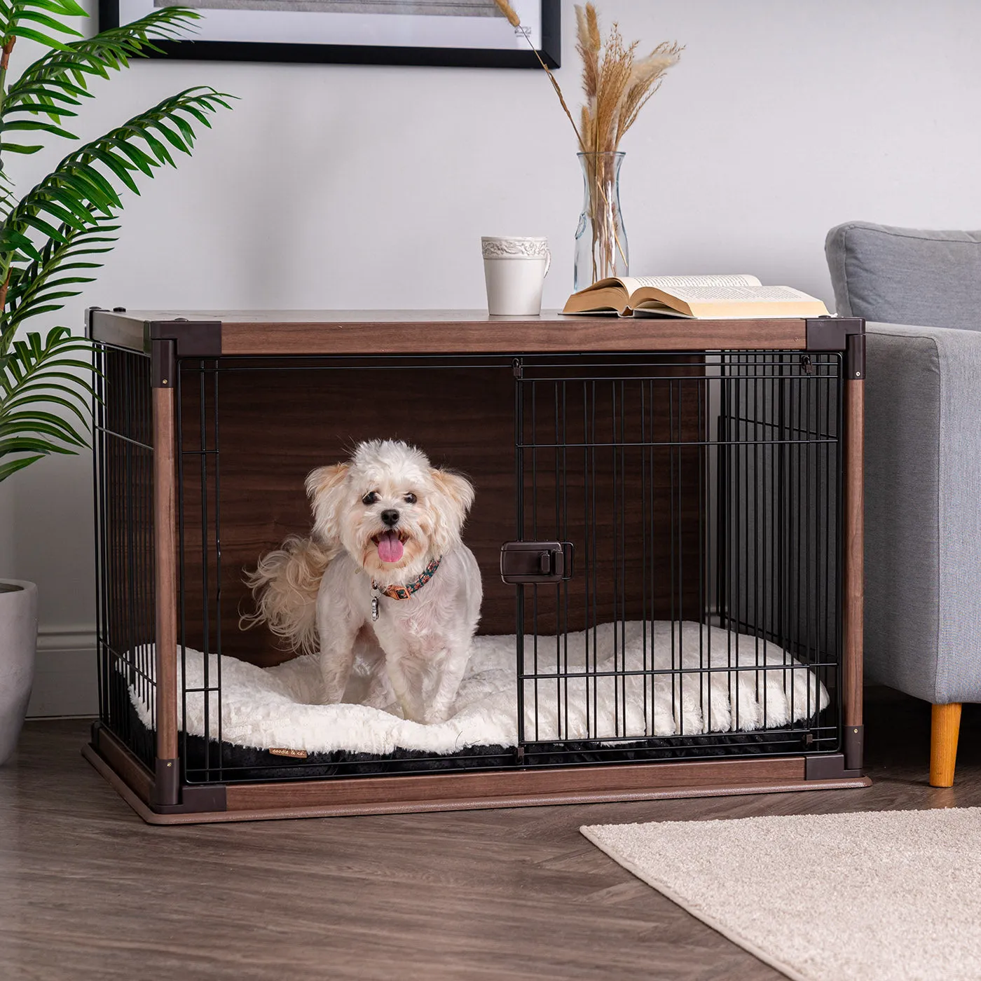 Furniture-Style Wooden Enclosed Pet Crate for Small Medium Dog, Dark Brown