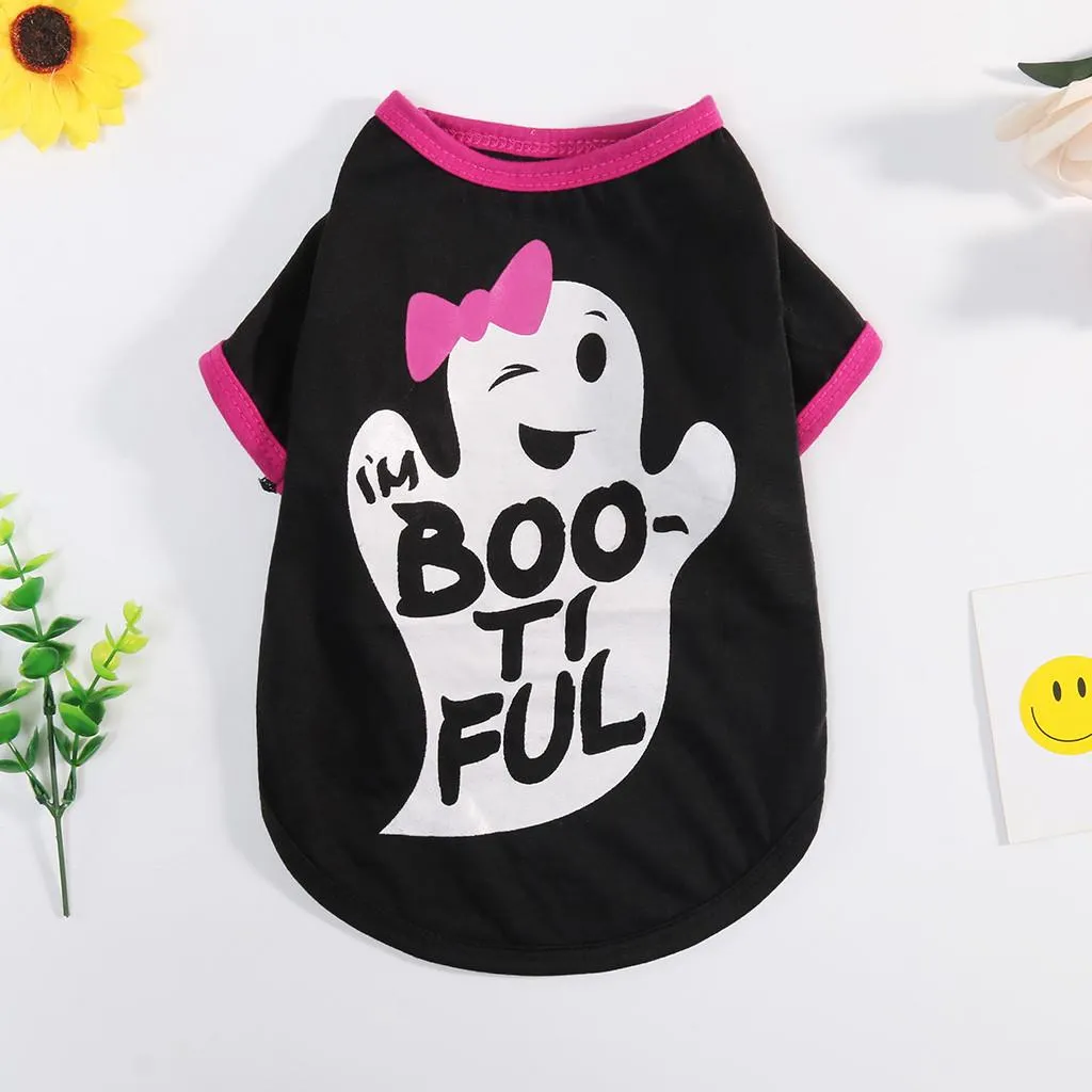 Glo-new Halloween New Pet Dog Shirt Ghost Painting Polar Puppy Coat Pets Clothes