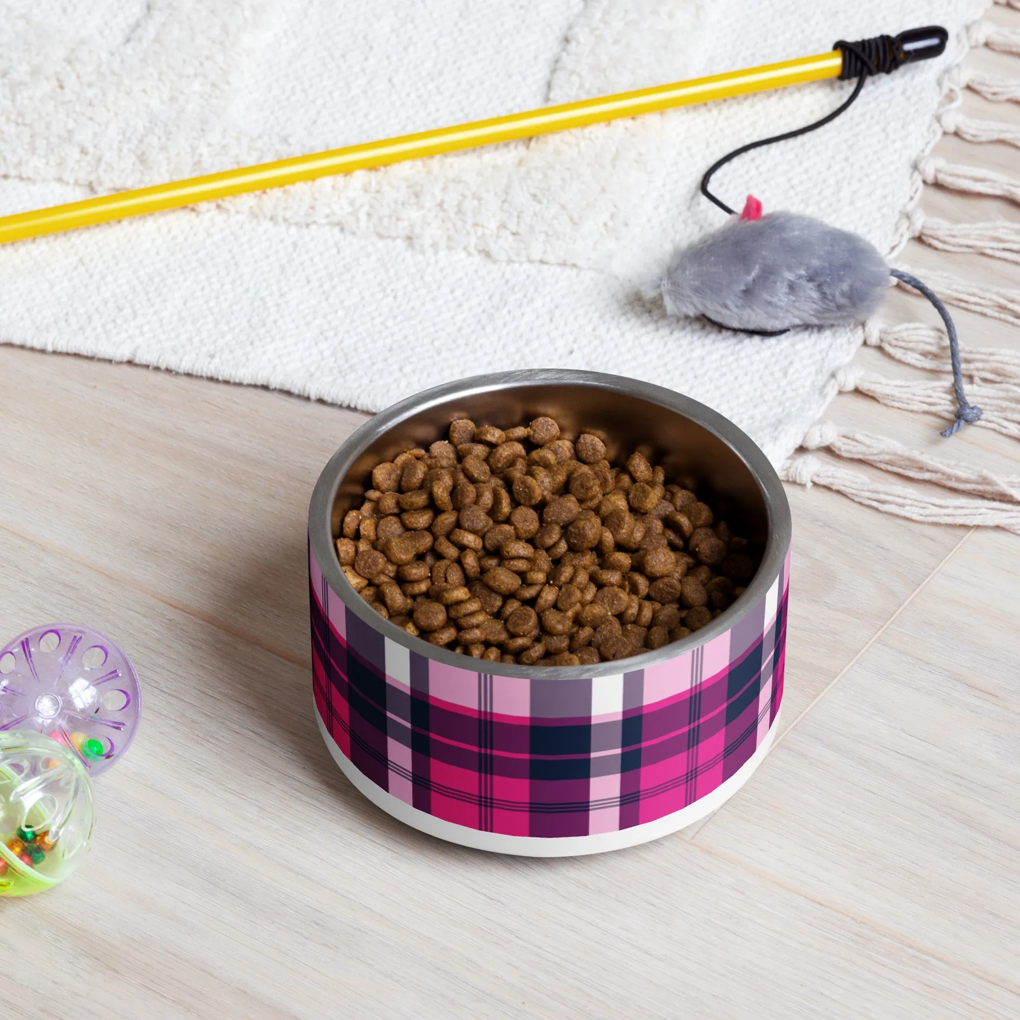 Hot Pink and Navy Blue Preppy Plaid Pet Bowl