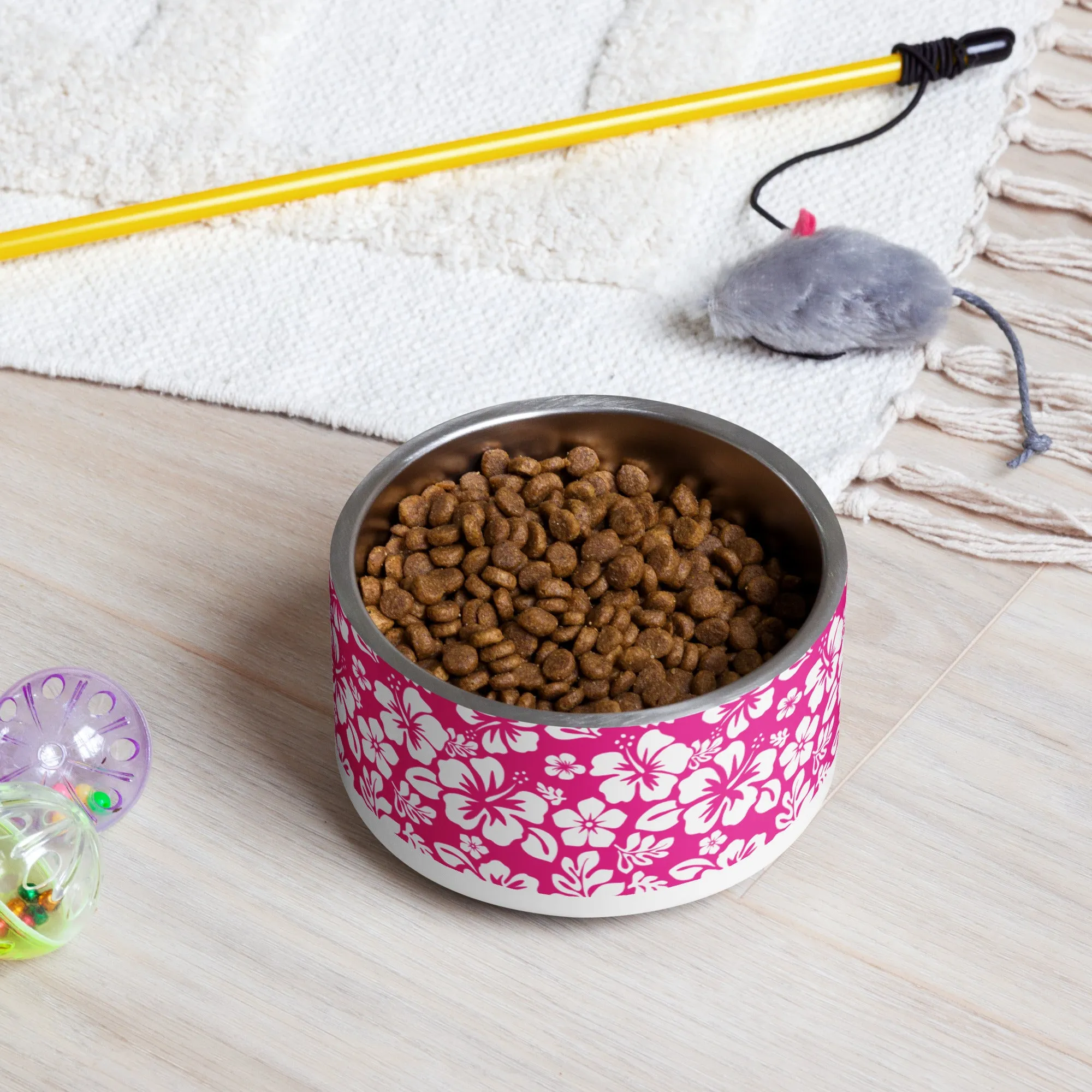 Hot Pink and White Hawaiian Flowers Pet Bowl