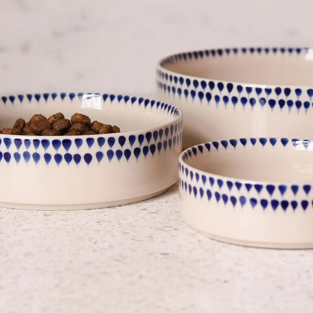 Indigo Drop Ceramic Pet Bowls