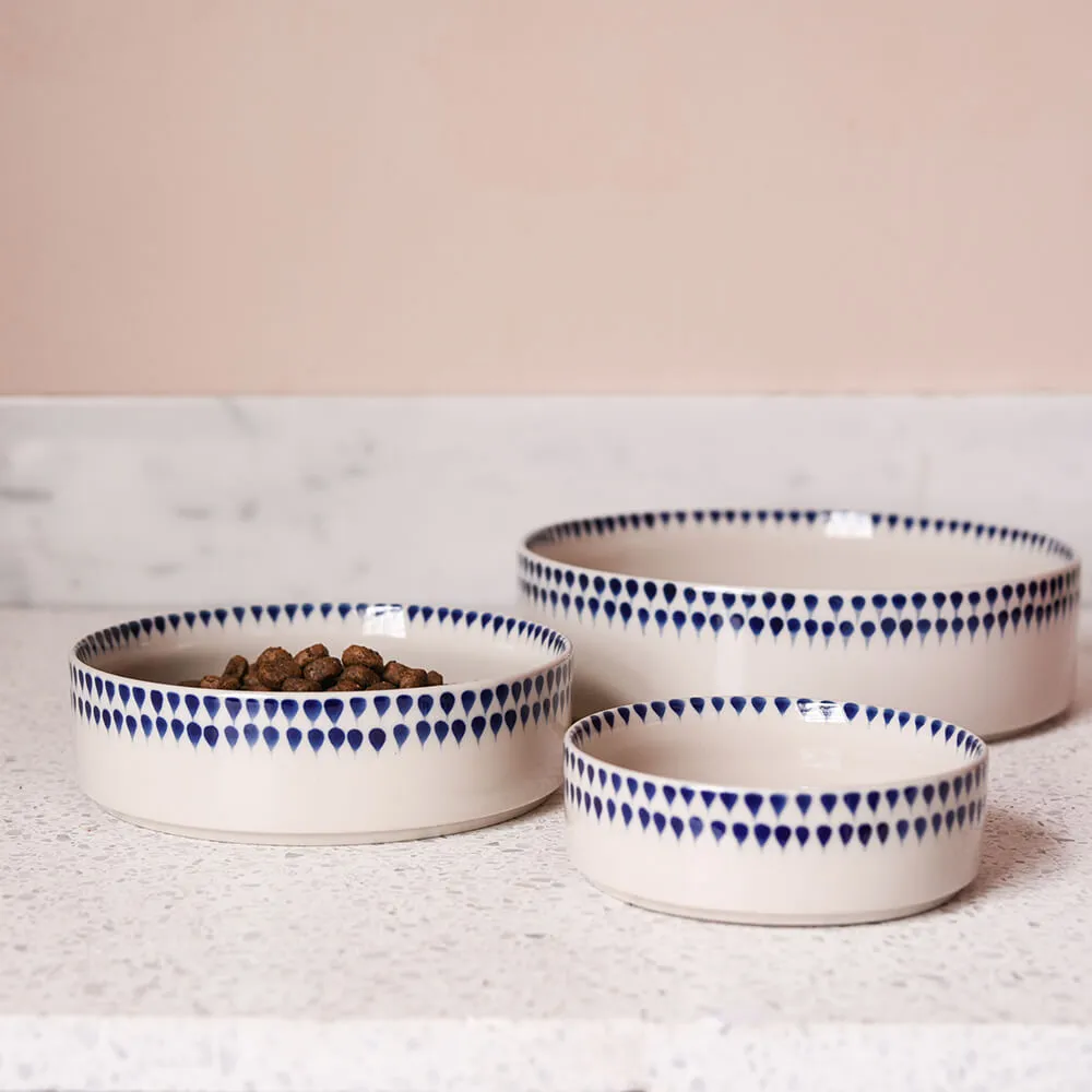 Indigo Drop Ceramic Pet Bowls