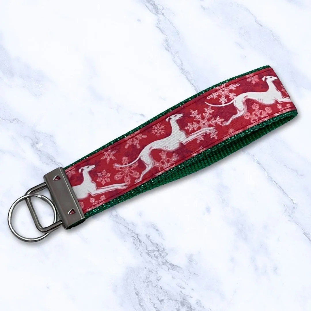 Key Leash Snowflake Hounds Red Green Sparkle