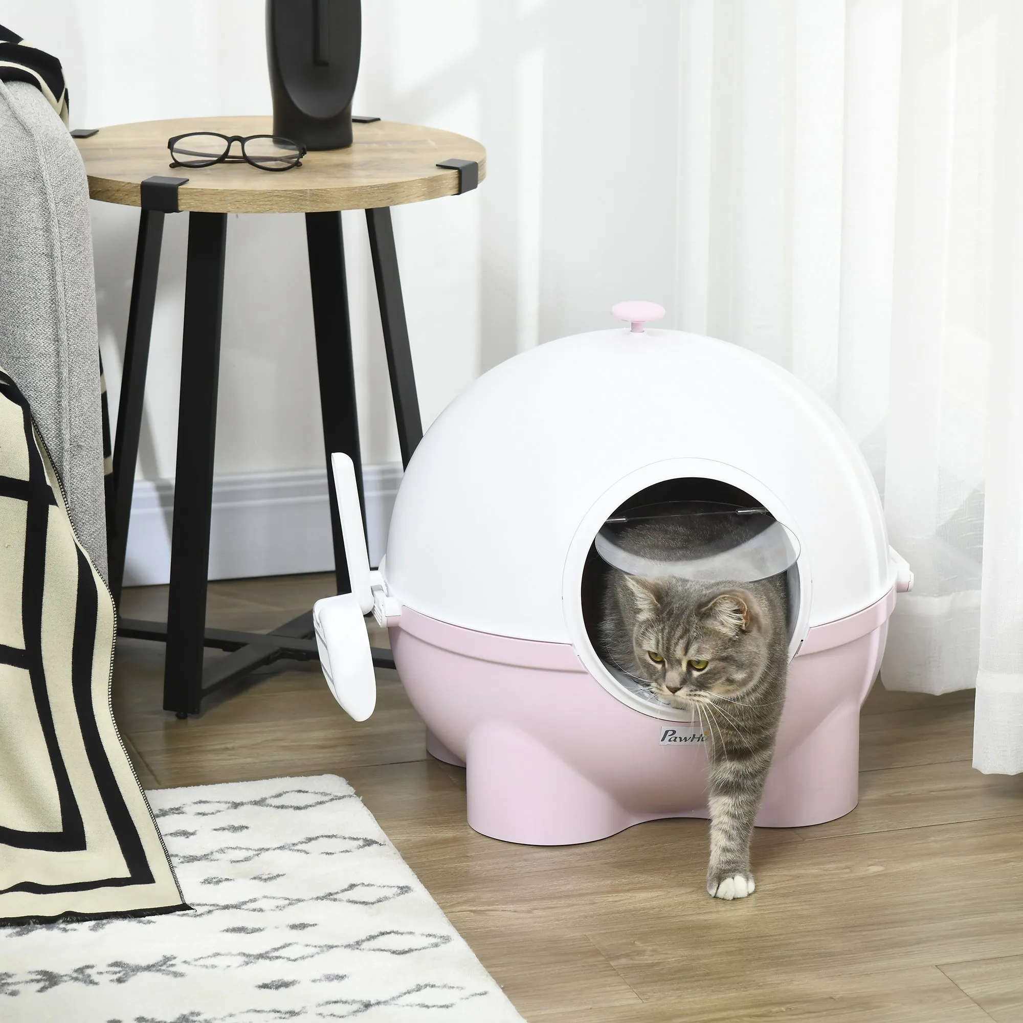 Large Cat Litter Box w/ Scoop, Front Entrance, 53 x 51 x 48cm - Pink