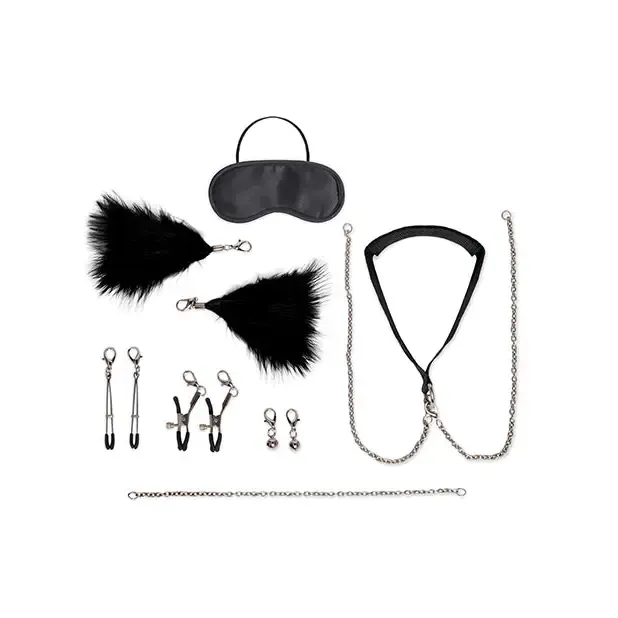 Lux Fetish 12 Pc Collar & Nipple Clips Set