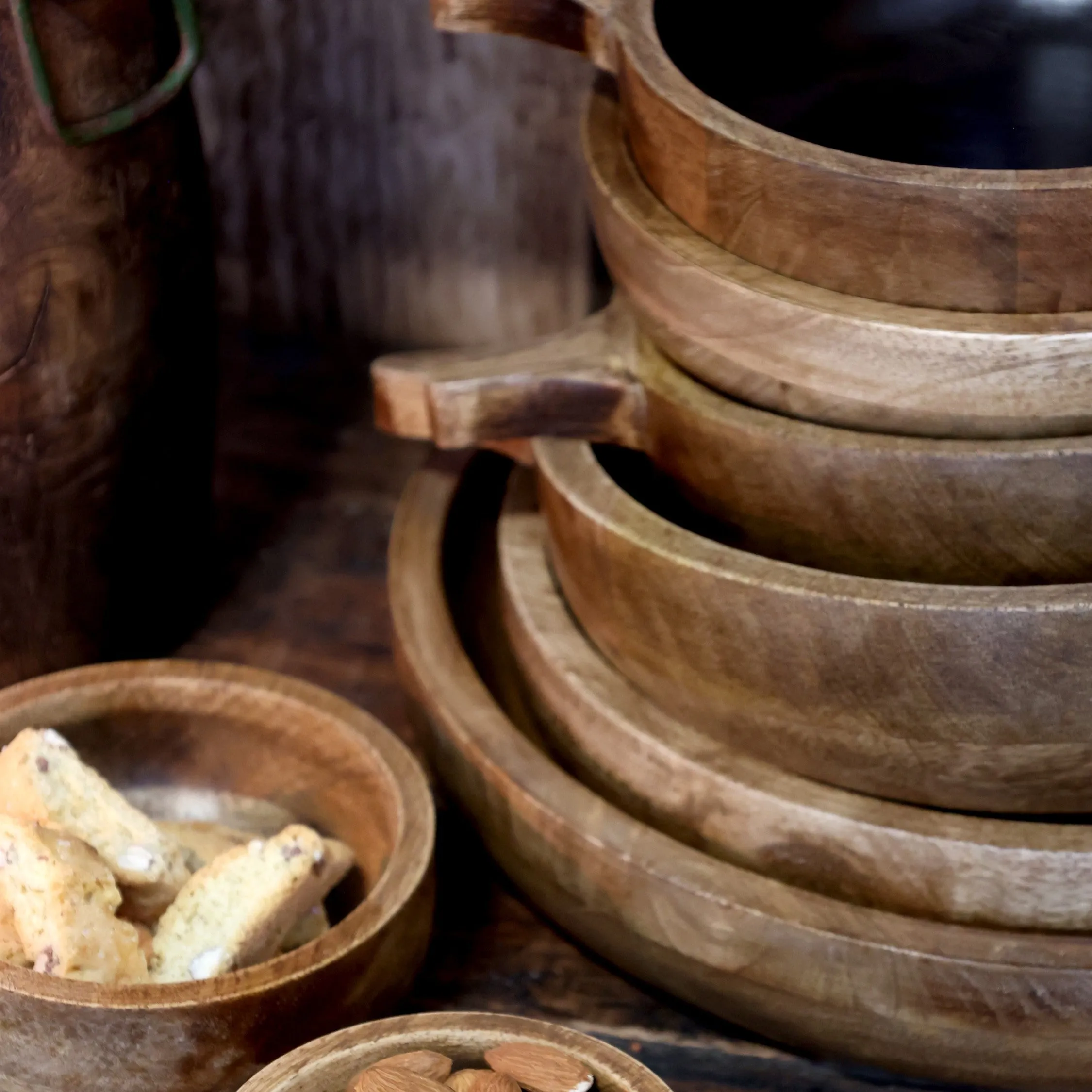 Mango Wood Bowl with Black Interior - Three Sizes