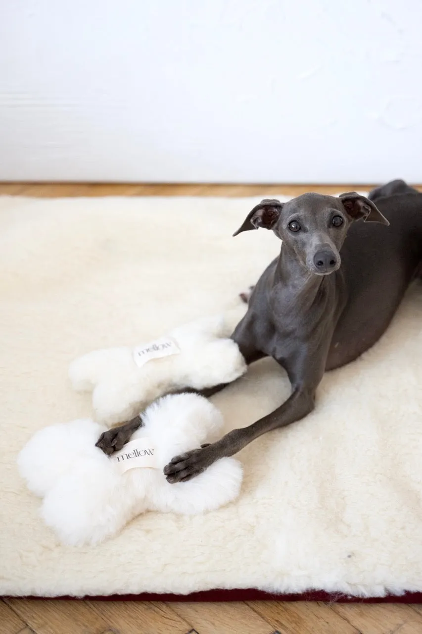 Natural Sheepskin Dog Toy - Bone - White