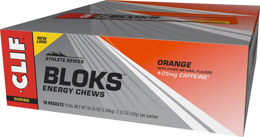 NEW Clif Shot Bloks: Orange with 25mg Caffeine Box of 18