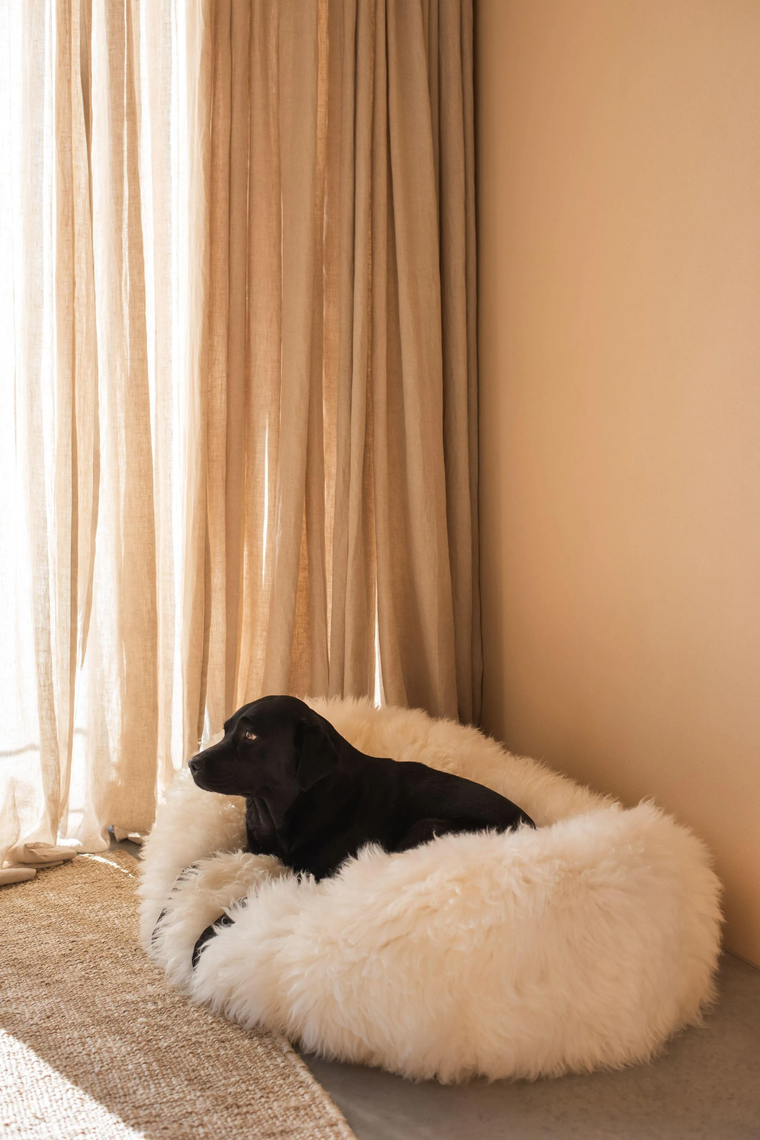 Oval Natural Sheepskin Pet Bed - White