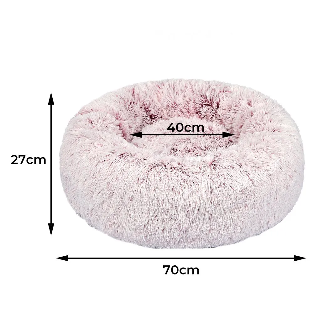 Pet Bed Cat Dog Donut Nest Calming Mat Soft Plush Kennel Pink M