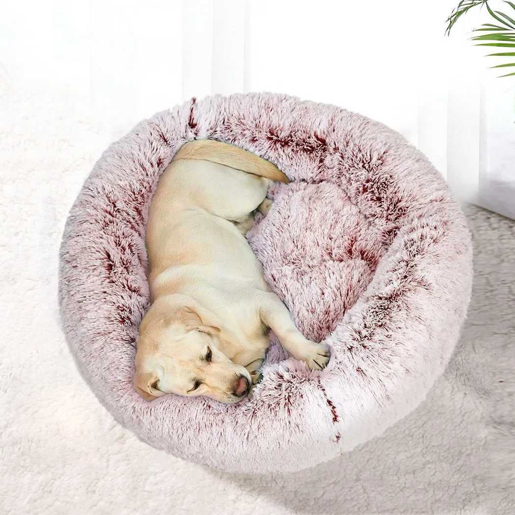 Pet Bed Cat Dog Donut Nest Calming Mat Soft Plush Kennel Pink M