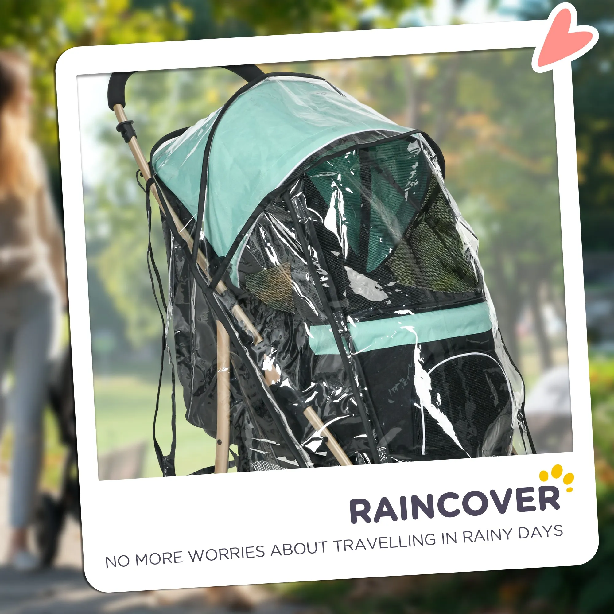 Pet Stroller for XS and S Dogs w/ Rain Cover - Green