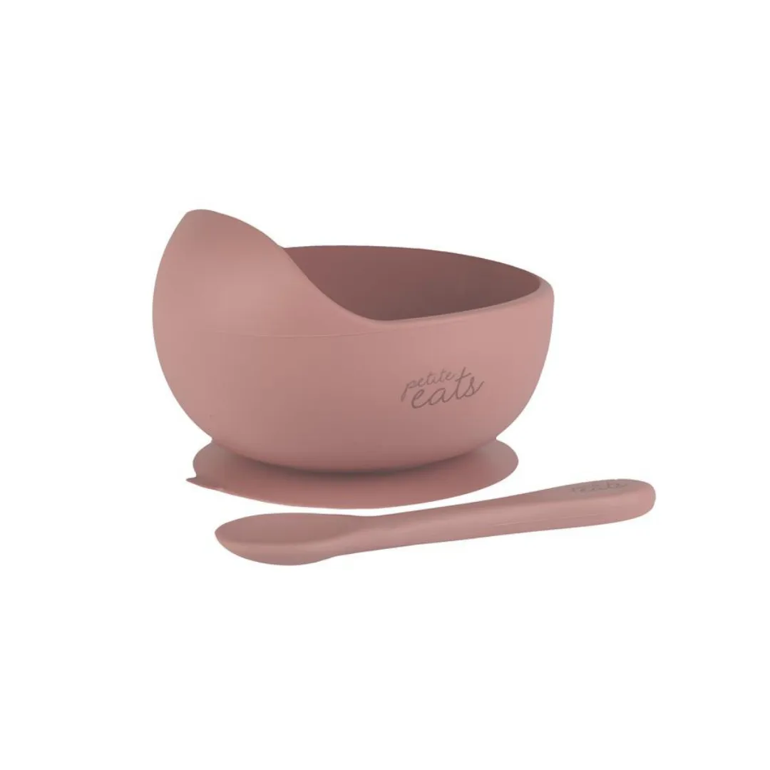 Petite Eats Silicone Suction Bowl And Spoon - Dusky Rose