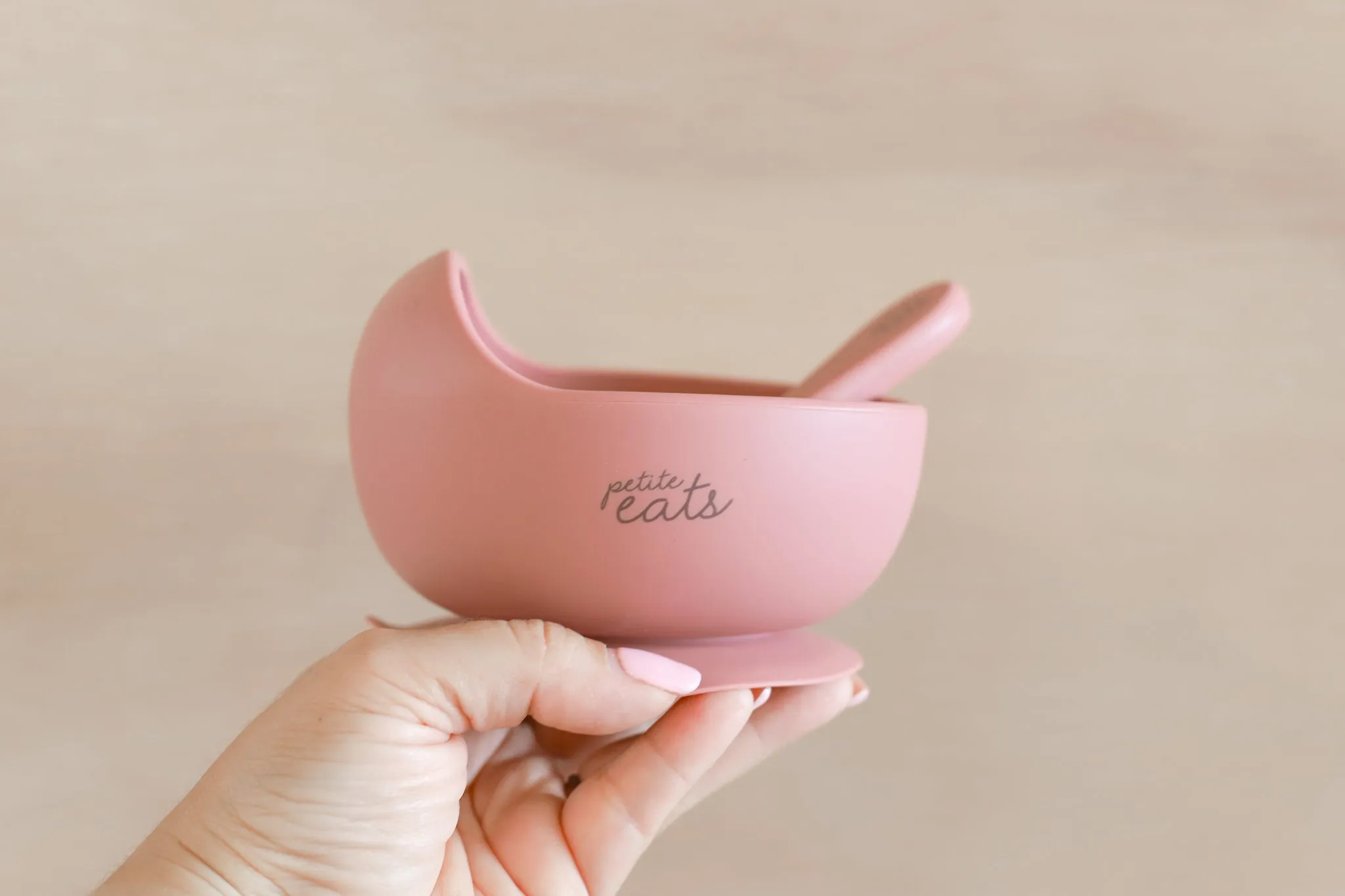 Petite Eats Silicone Suction Bowl And Spoon - Dusky Rose