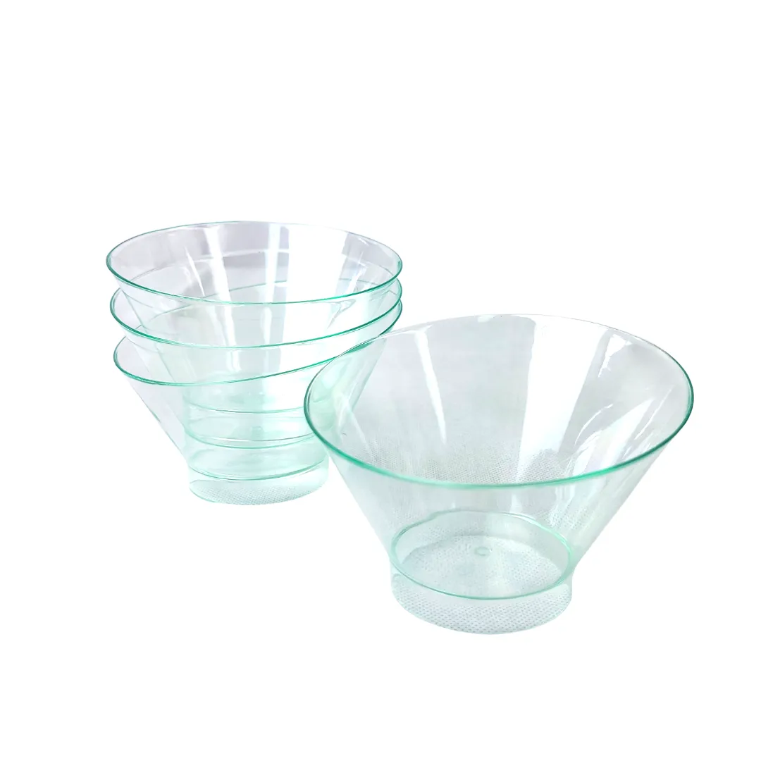 PLASTIC CLEAR DIPPING SNACK DESSERT BOWLS X10 GREEN