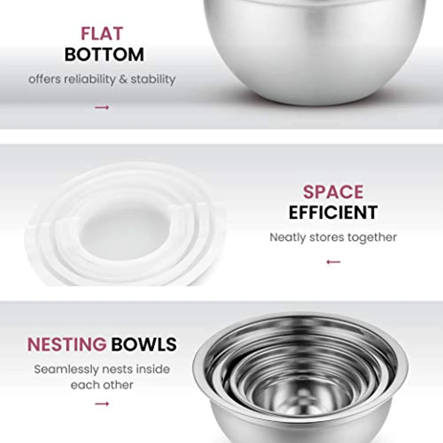 Premium Stainless Steel Mixing Bowls with Airtight Lids Set of 5