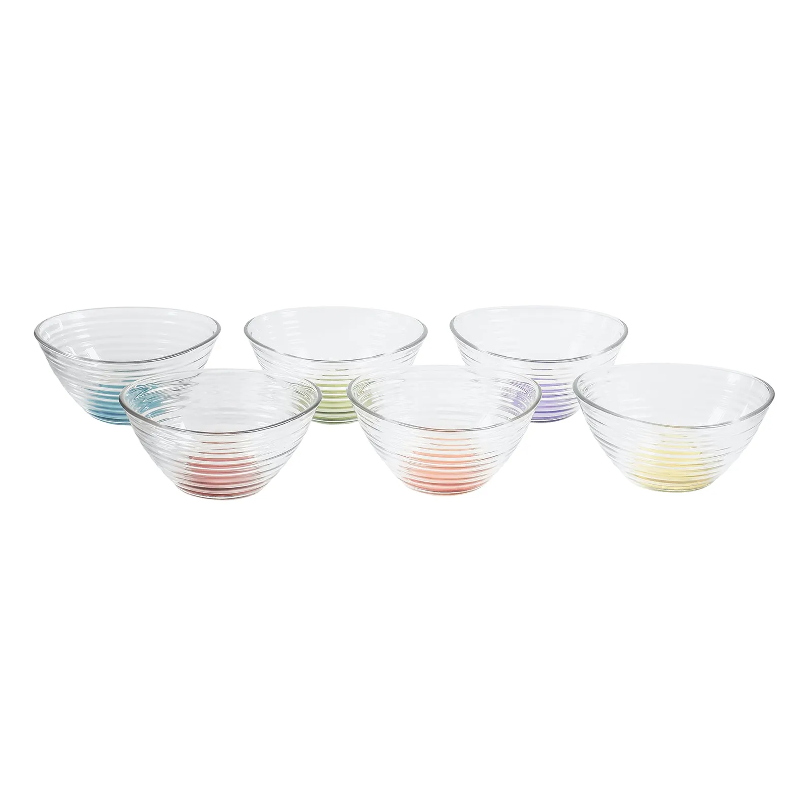 Red Co. Small Clear Glass Ribbed Multipurpose Colored Base Prep and Serving Bowls - 10.25 Ounce, Set of 6