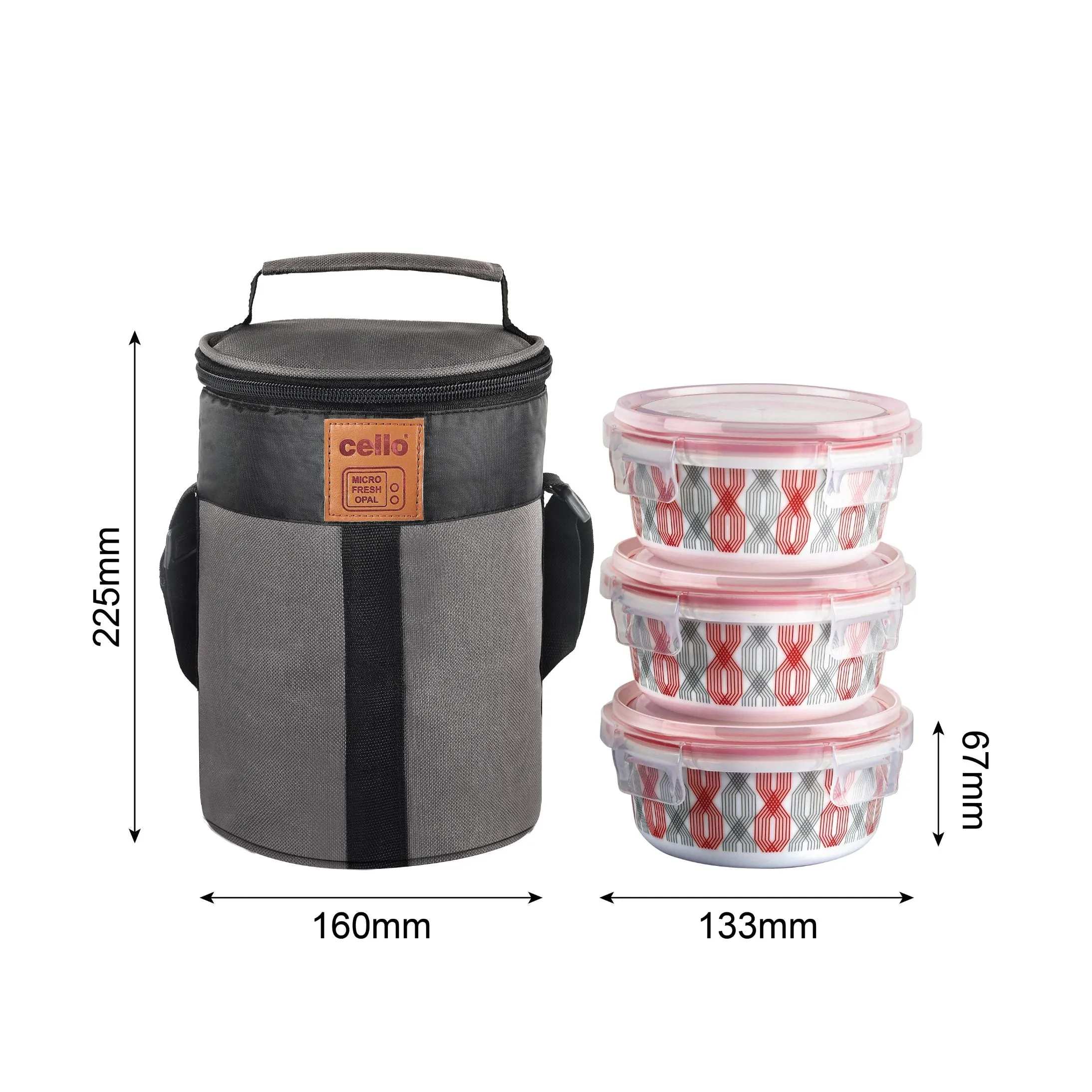 Red Trellis Opalware Lunch Box with Jacket